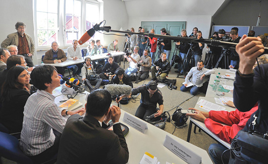 Pressetermin auf dem Rathausplatz in Osnabrück